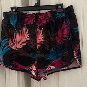 Xersion Women's Athletic Shorts - Black with Pink and Blue Tropical Print